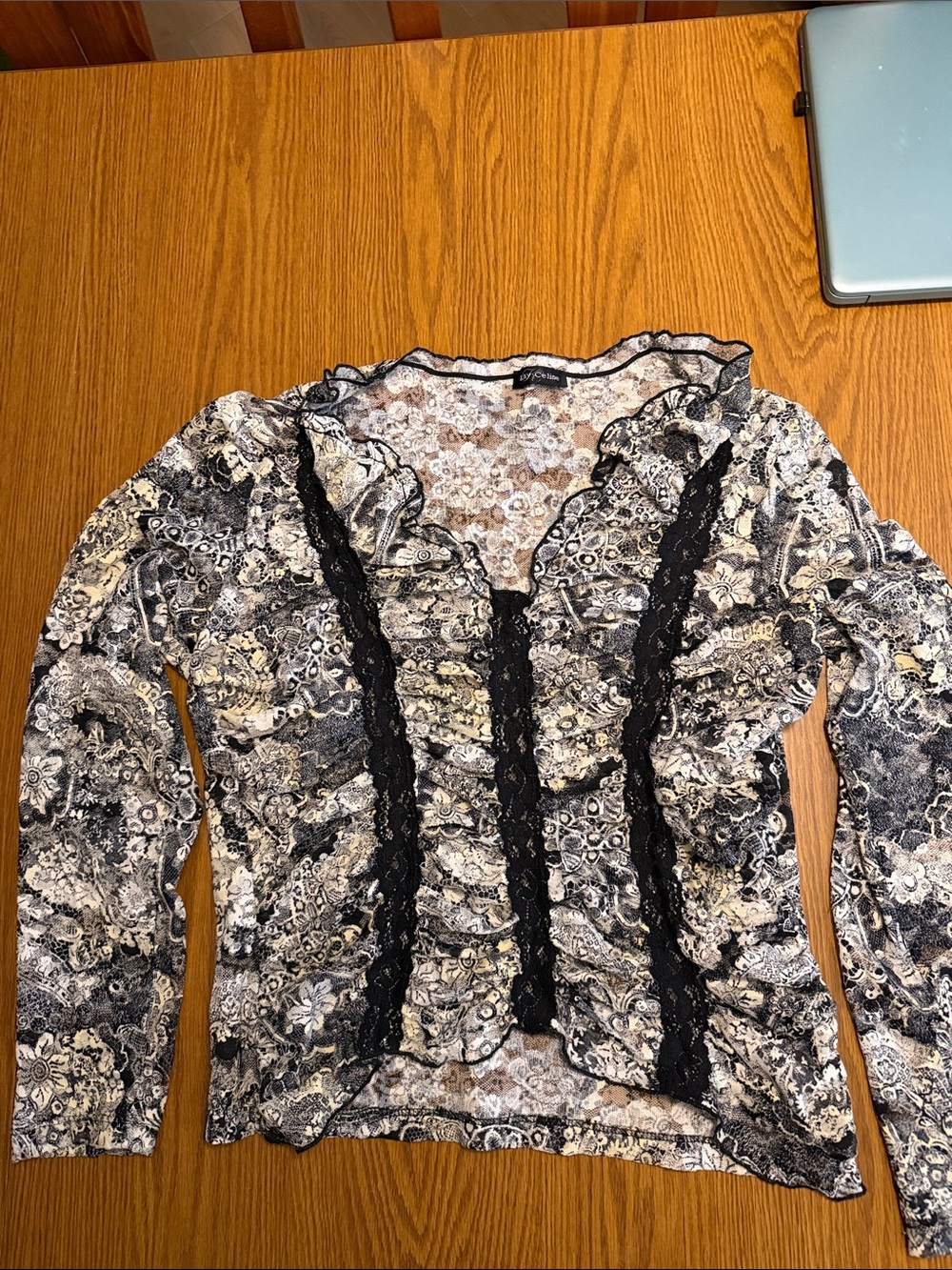 Vintage Kay Celine Whimsigoth Floral Mesh Top - Lace Inset Pullover - Fits M/L